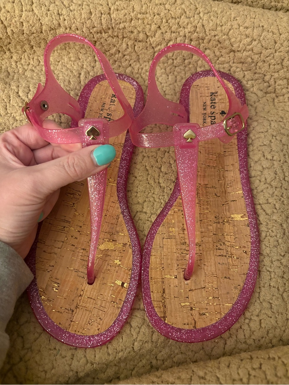 kate spade Pink Glitter Jelly T-Strap Sandals